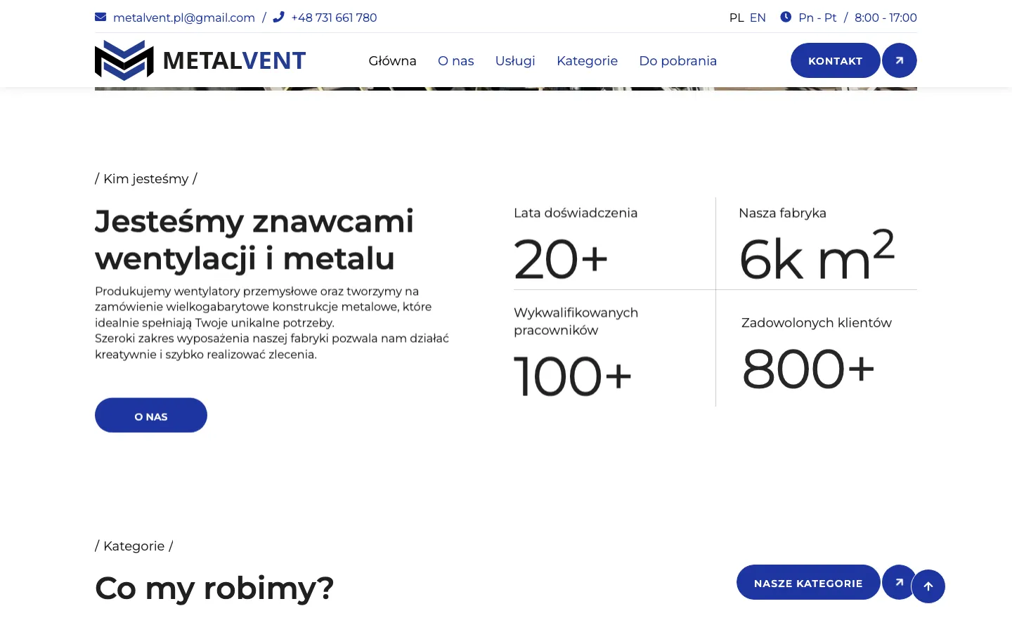 MetalVent homepage, scrolled