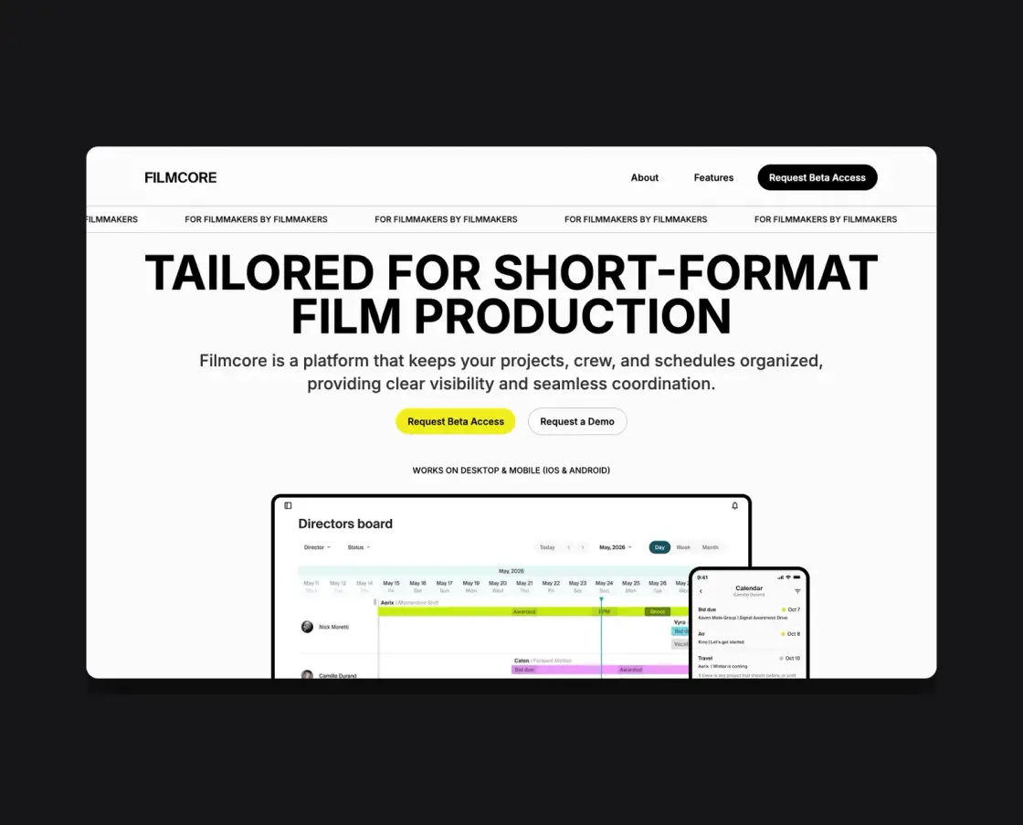 Filmcore — SaaS · Technologie dla filmu